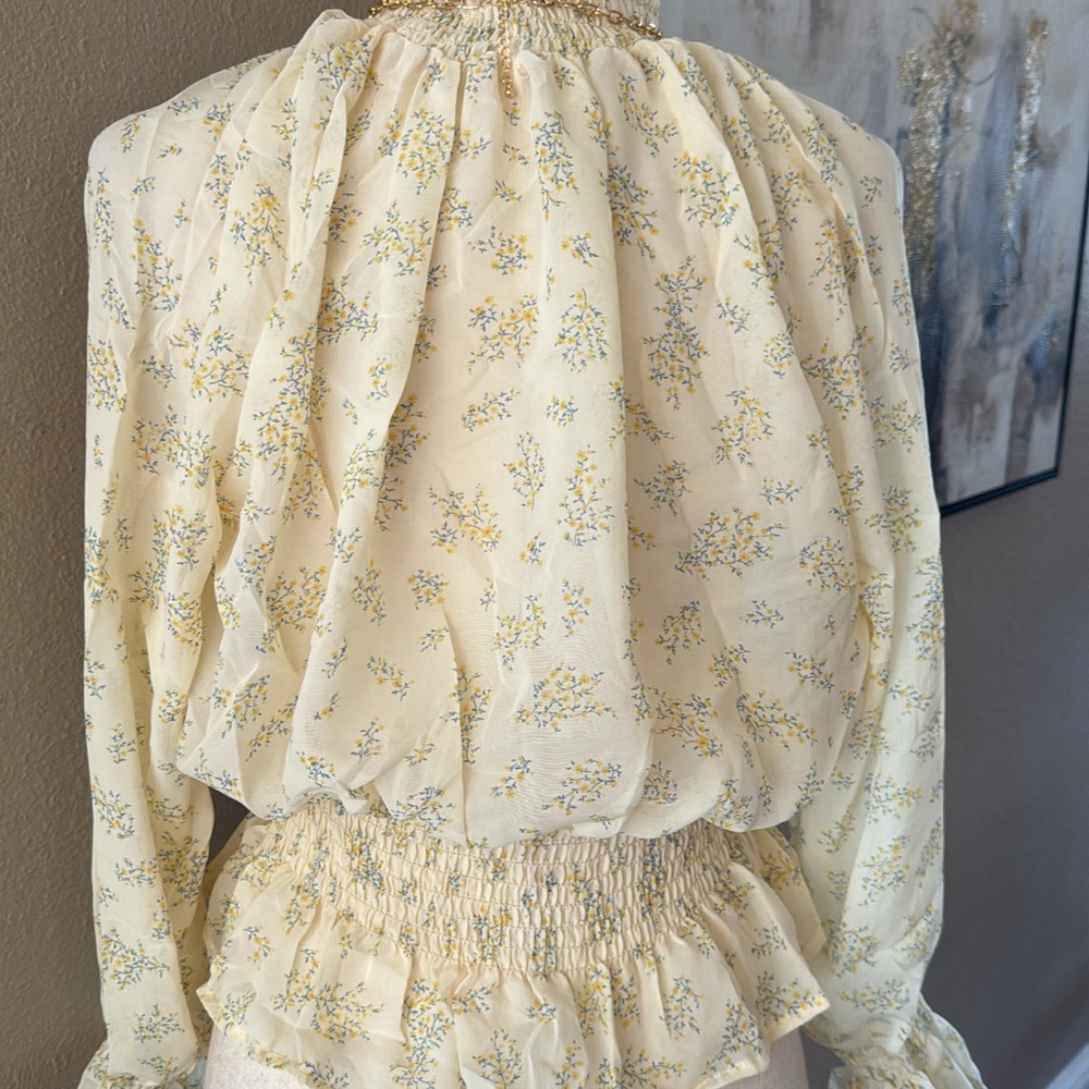 Floral print long sleeve mock neck top romantic style - Picture 11 of 12